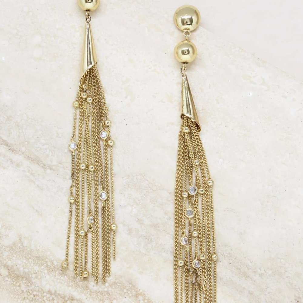 Layered Chain Drop Tassel Necklace + Earrings